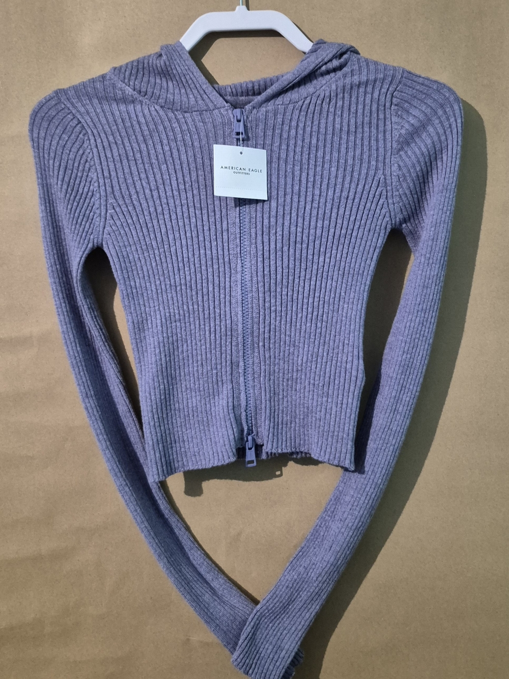 American Eagle Outfitters Purple Cropped Ribbed Zip-Up Hoodie Size XS NWT